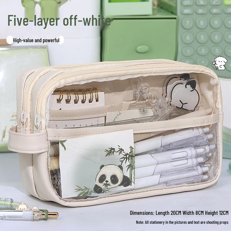 Three-Layer Large Capacity Transparent Pencil Case for Girls - Morandi Style for Students
