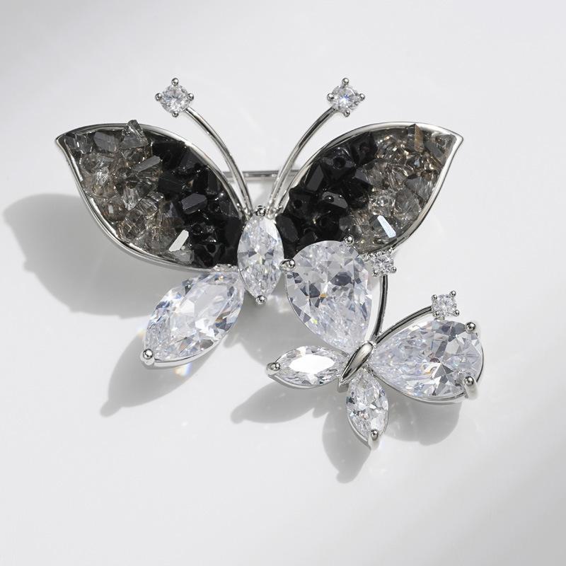Bo Xin Yun Elegant Black  Gray Butterfly Crystal Brooch - Versatile High-End Insect Pin Accessory