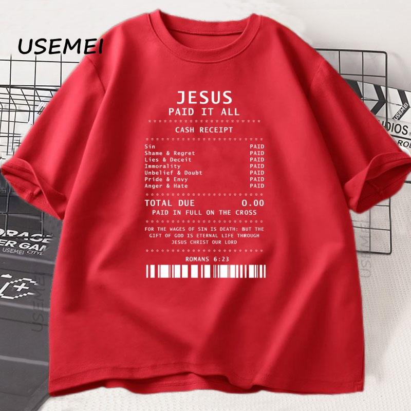 Jesus Paid It All T Shirt Christian TShirt Jesus Loves Me Tshirt Trendy Faith Religious Tees Unisex Women Cotton Loose Clothes S