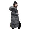 Giacca invernale da donna in cotone con cappuccio in pelliccia, maniche lunghe, tasche, ritenzione del calore, lunghezza al ginocchio, cerniera, cappotto imbottito, tinta unita, antivento, parka