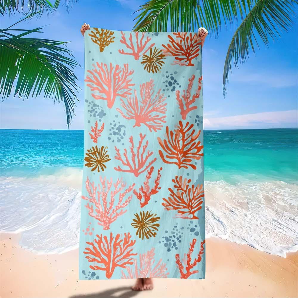 Korallenriff-Print Strandtuch, Lebendiges Exotisches Meeresdesign Leicht Schnelltrocknend Mikrofaser für Pool Yoga Camping Reisen Spaß