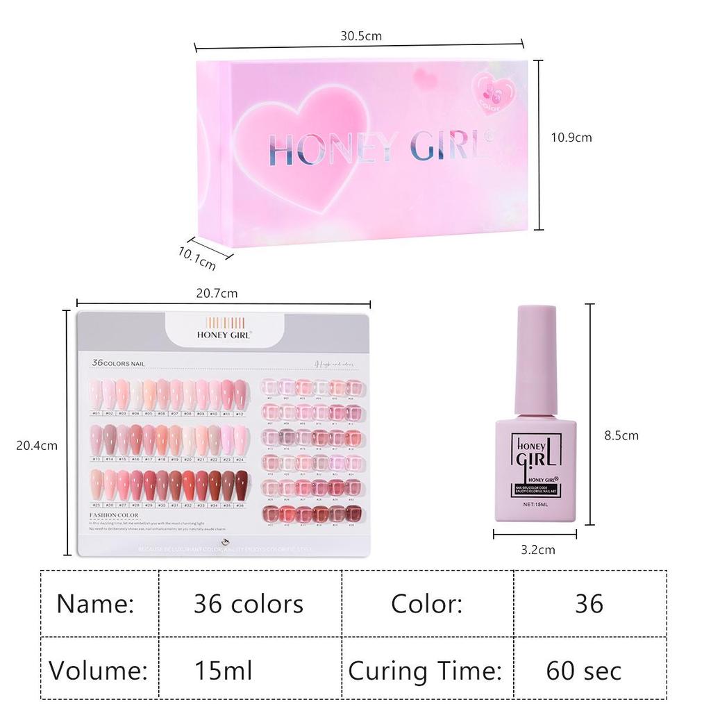 HONEYGIRL 36-Color Skin Tone Nail Polish Set - Blush, Nude, Pink Shades for Trendy Nails