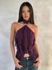 Women's Halter Neck Ruffle Top Sleeveless Backless Loose Fit Going Out Blouse