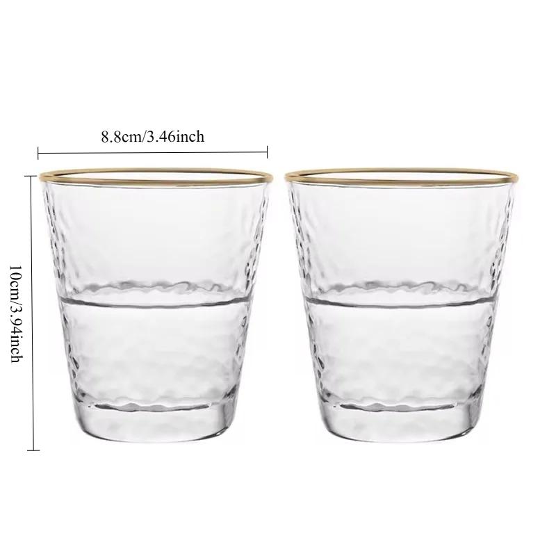 

330ml/340ml Hammer Patterned Wine Glass Luxury Golden Edged Glass Cup Transparent Juice Beverage Cold Drink Cups Exquisite Gifts 2pcs