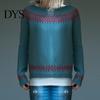 Women Jumper Winter Knitted Crew Neck Long Sleeve Color Comfortable Block Loose Fit Sweater Breathable Warm Pullover Knitwear