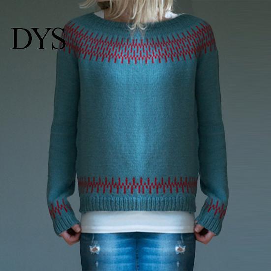 Women Jumper Winter Knitted Crew Neck Long Sleeve Color Comfortable Block Loose Fit Sweater Breathable Warm Pullover Knitwear