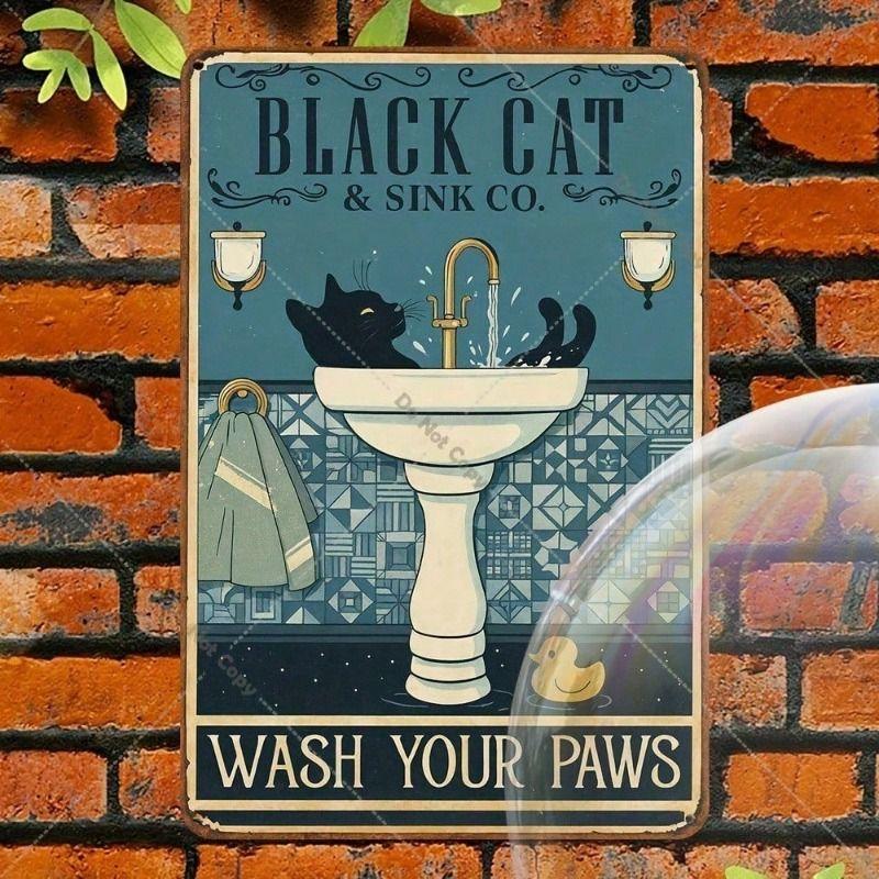 Metal Poster Wall Art Black Vintage Cat Kitchen Decor