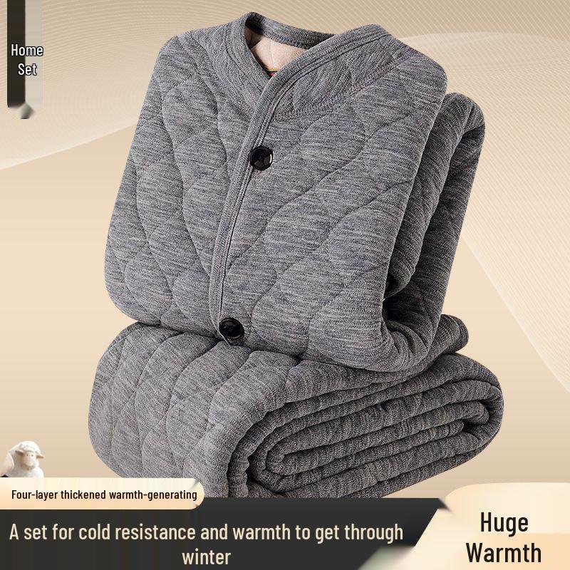 

Men s Winter Plush Jacket & Pants Set - Thickened Cotton Outerwear for Middle-aged & Elderly Warmth 4XL, 90kg-100kg