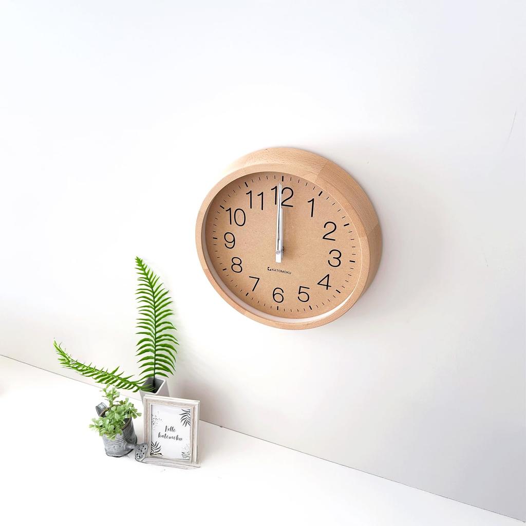 KATOMOKU muku clock 2, natural, km-45NARC, wall clock with continuous second hand, 30.6cm diameter (radio-controlled clock)