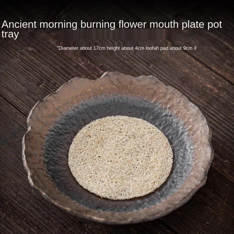 

Flower Mouth Tea Tray Japanese Gilding Iron Glazed Pad Clay Teapots Saucer Ceramic Tea Table Kung Fu Tea Ceremony Tea Cake Tray