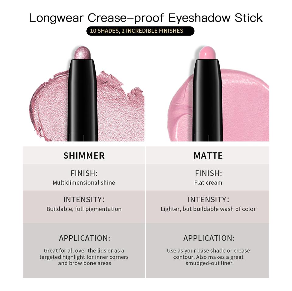 Lakerain Eyeshadow Stick Shimmer and Matte Long Lasting Waterproof Highlighter Metallic Glitter Eye Shadow Pencil Cosmetics