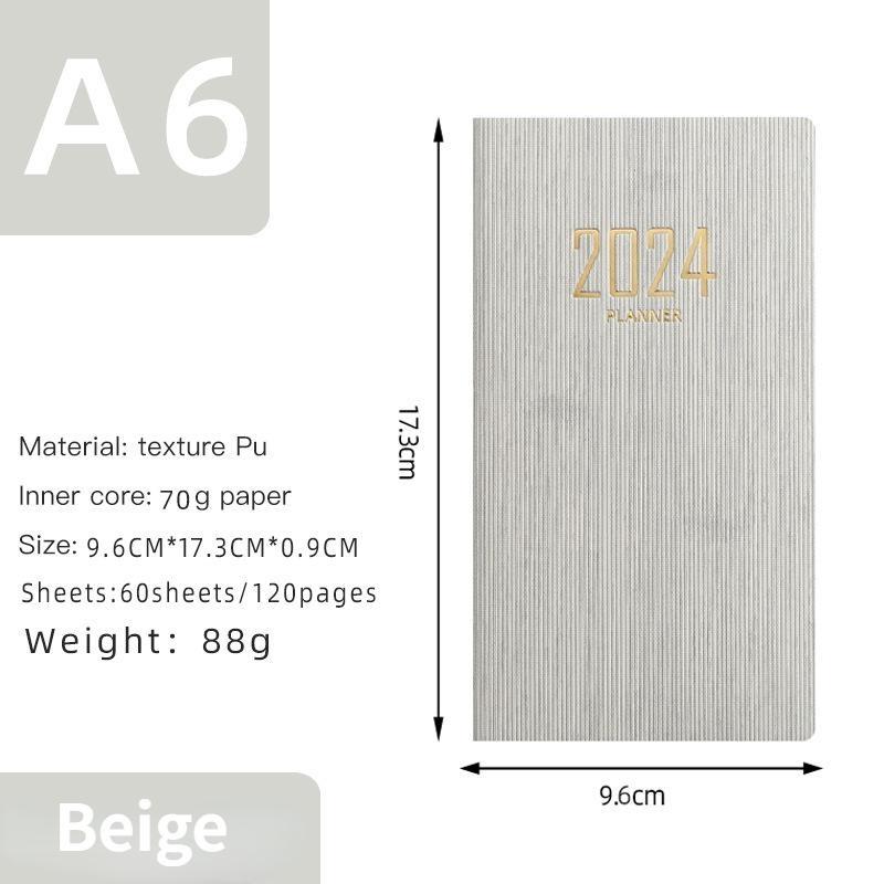 2024 Plan Book A6 English Agenda Book Leather Day Planner Notebook 365 Days Time Management Notepad