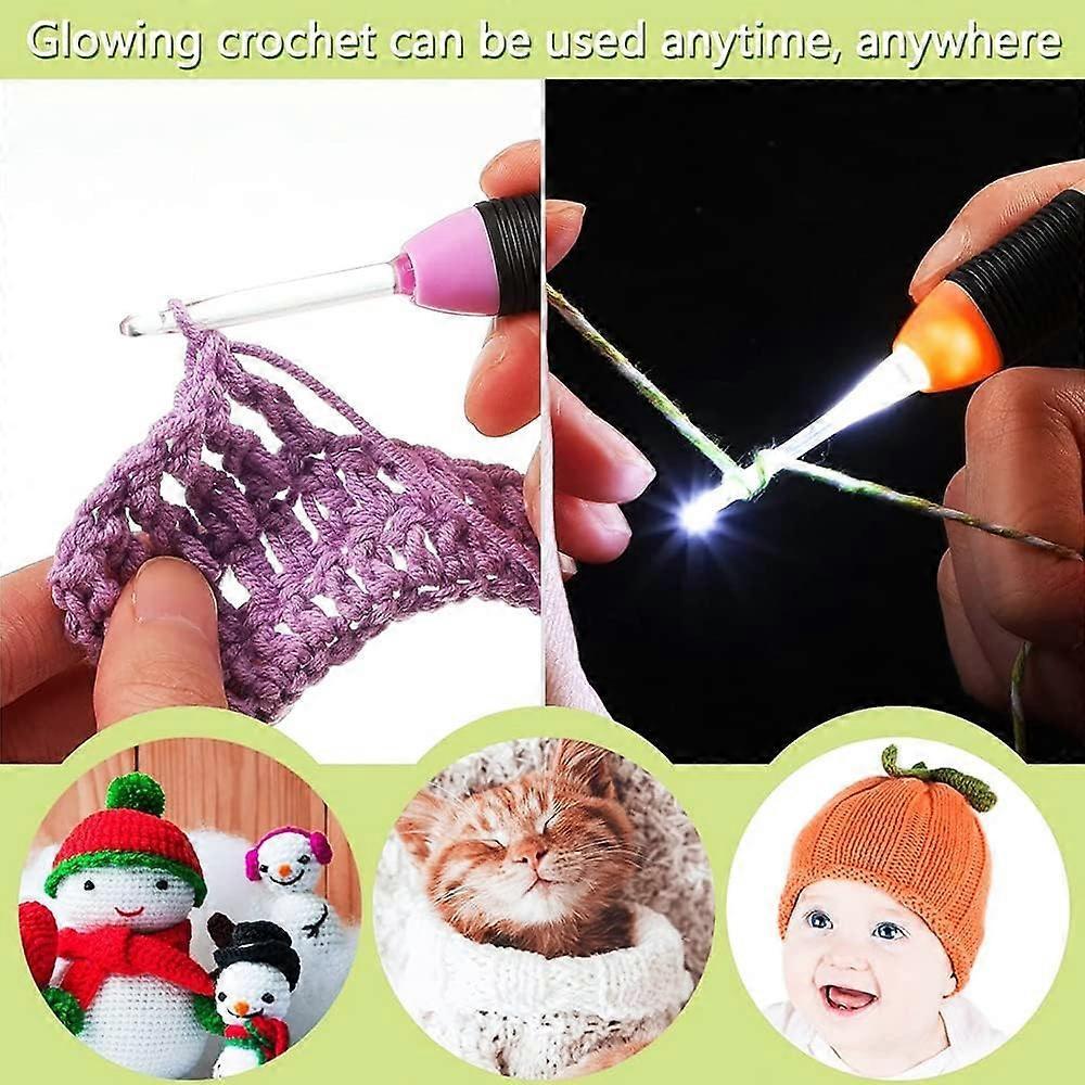 Juego de 9 Ganchillos Iluminados con Estuche Ganchillos de Crochet con Luz LED Hilo para Manualidades Agujas de Tejer Ganchillos Cómodos y Suaves