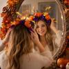 Non-slip Headband Halloween Hair Hoop Black with 3D Pumpkin Autumn Leaves Day Of The Dead Red Flowers Universal Thanksgiving Party Accessory Hoop