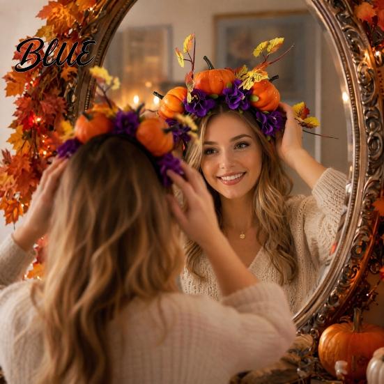 Non-slip Headband Halloween Hair Hoop Black with 3D Pumpkin Autumn Leaves Day Of The Dead Red Flowers Universal Thanksgiving Party Accessory Hoop