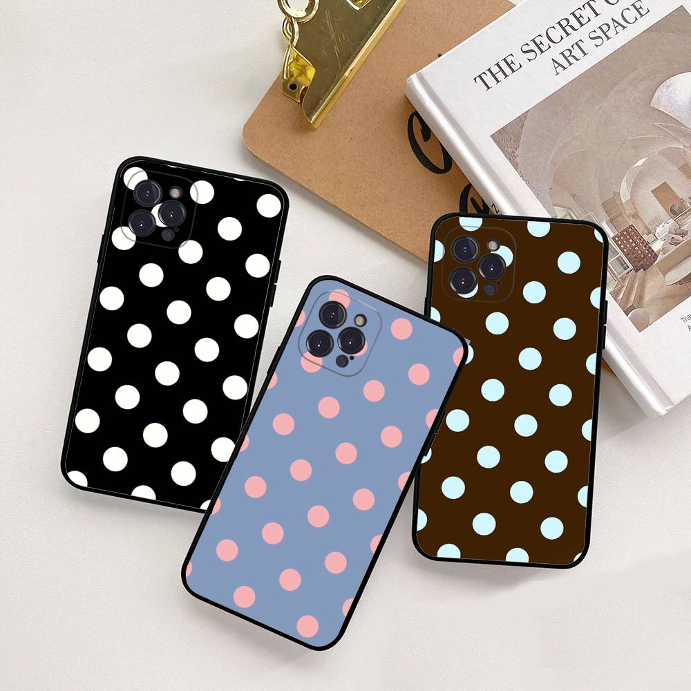 Simple Black White Polka Dot Fit For iPhone 16 15 Promax Phone Case iPhone 14 11 12 High End 13 Pro Silicone
