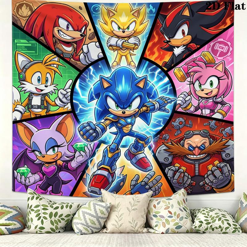 Sonic Hedgehog Wall Tapestry Aesthetic Wall Hanging Printed Fabric Blanket Decorative Tapestries For Bedroom Living Room Home Decor