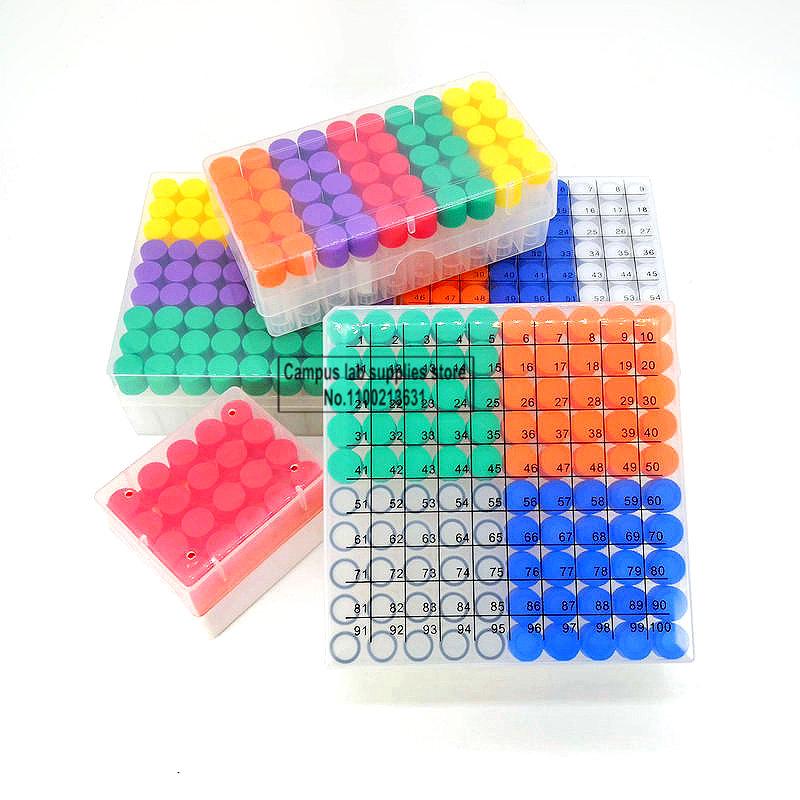 1set 50/81/100-well Plastic Cryotube Storage Box + 50/81/100pcs 1.8ml/5ml Colorful PP Freezing Tube for Lab Experiment Type-1