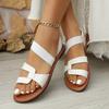 Women's Plus Size Flat Sandals Summer New Round Toe Solid One-Strap Buckle Shoes