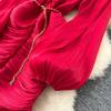French Dress High-end Lace Splicing Waist Lantern Sleeve Ruffle Edge Long Dress Skirt