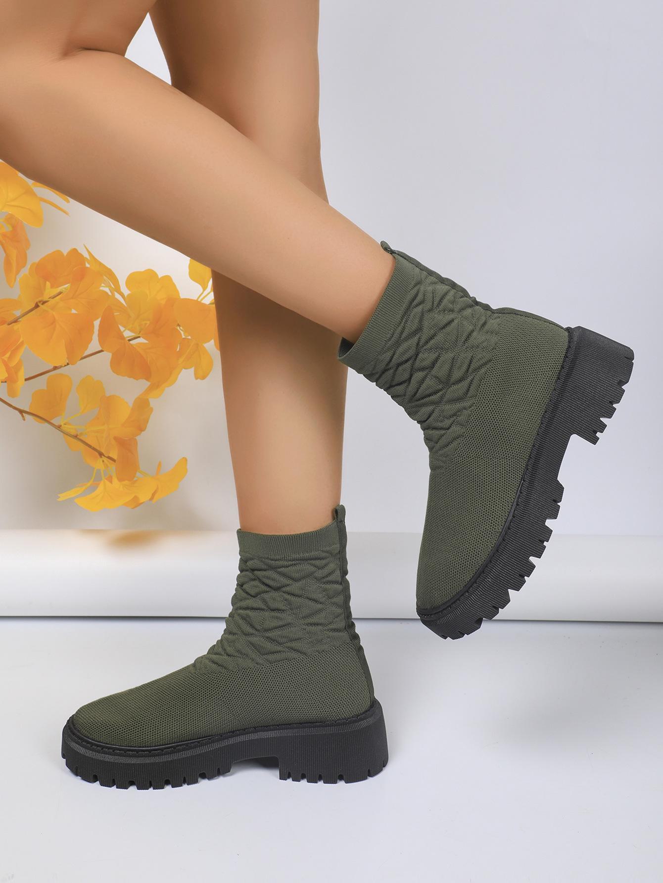 

Женские модные сапоги-носки большого размера 2024 года - осень/зима, толстая подошва, повседневный стиль Martin 39 армия зеленый