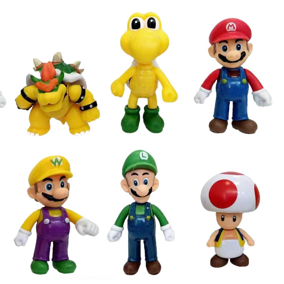 12 Styles Mario Action Figure Bowser Wario Toad Princess Peach Anime Activity All Star Collection Model Toy Children Birth Date Gifts