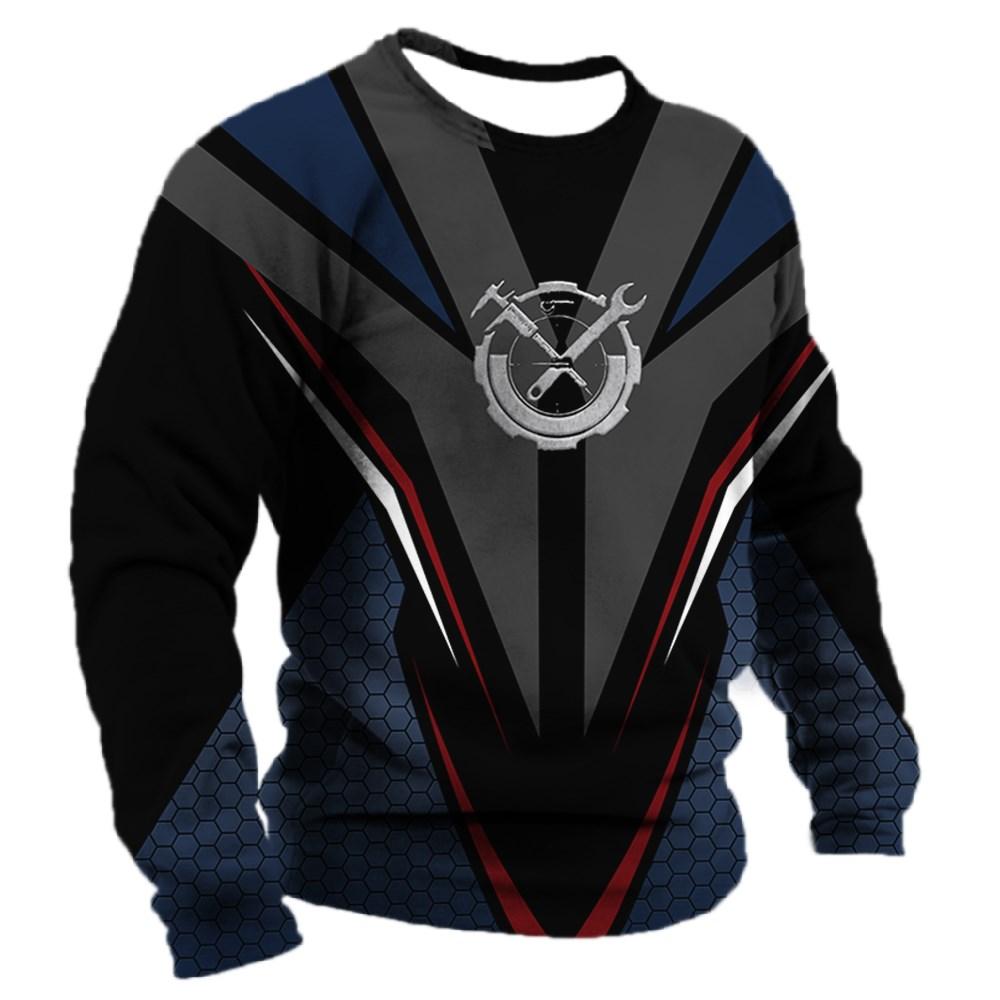Men‘s Long Sleeve Mechanic Graphic 3d Print Top Autumn Vintage Casual Sports T-shirts