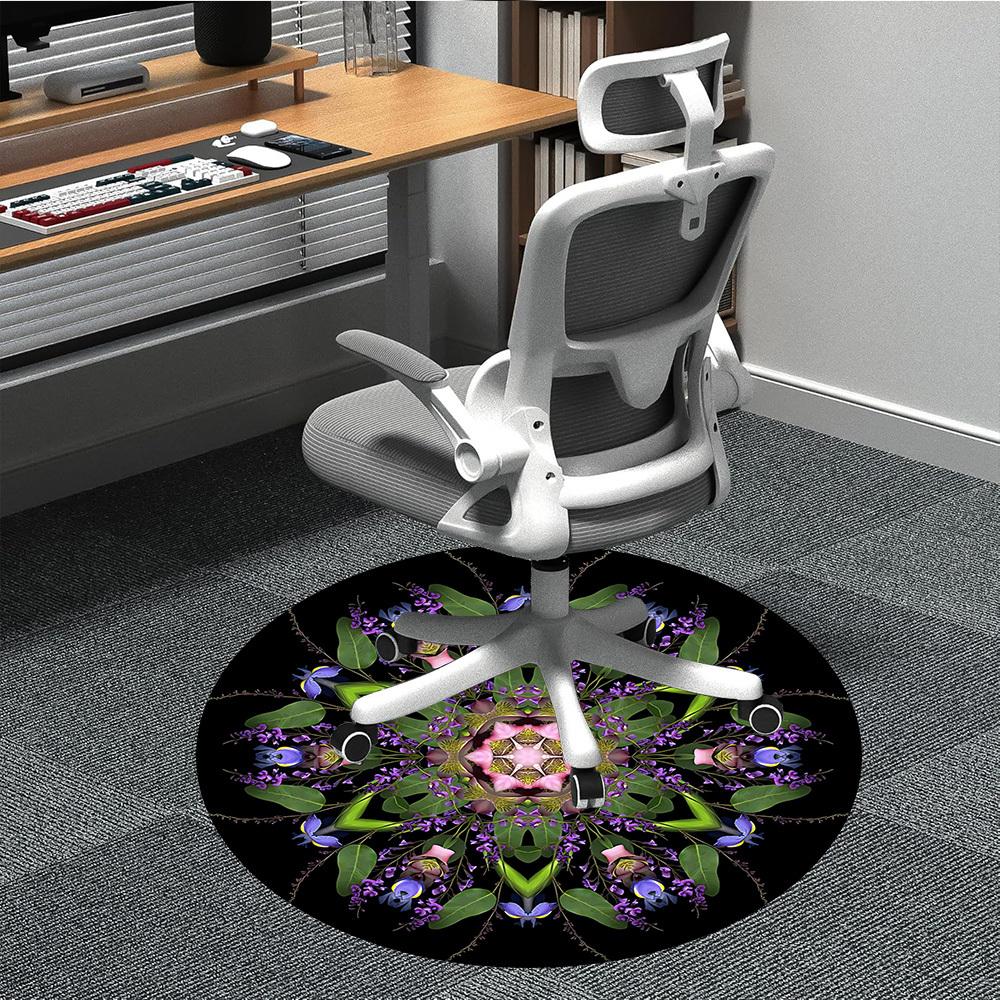 1pc Floral Mandala Chair Carpet for Office, Round Polyester Mat, Indoor Decor for Office, Washable Non-slip Carpet yy251219006