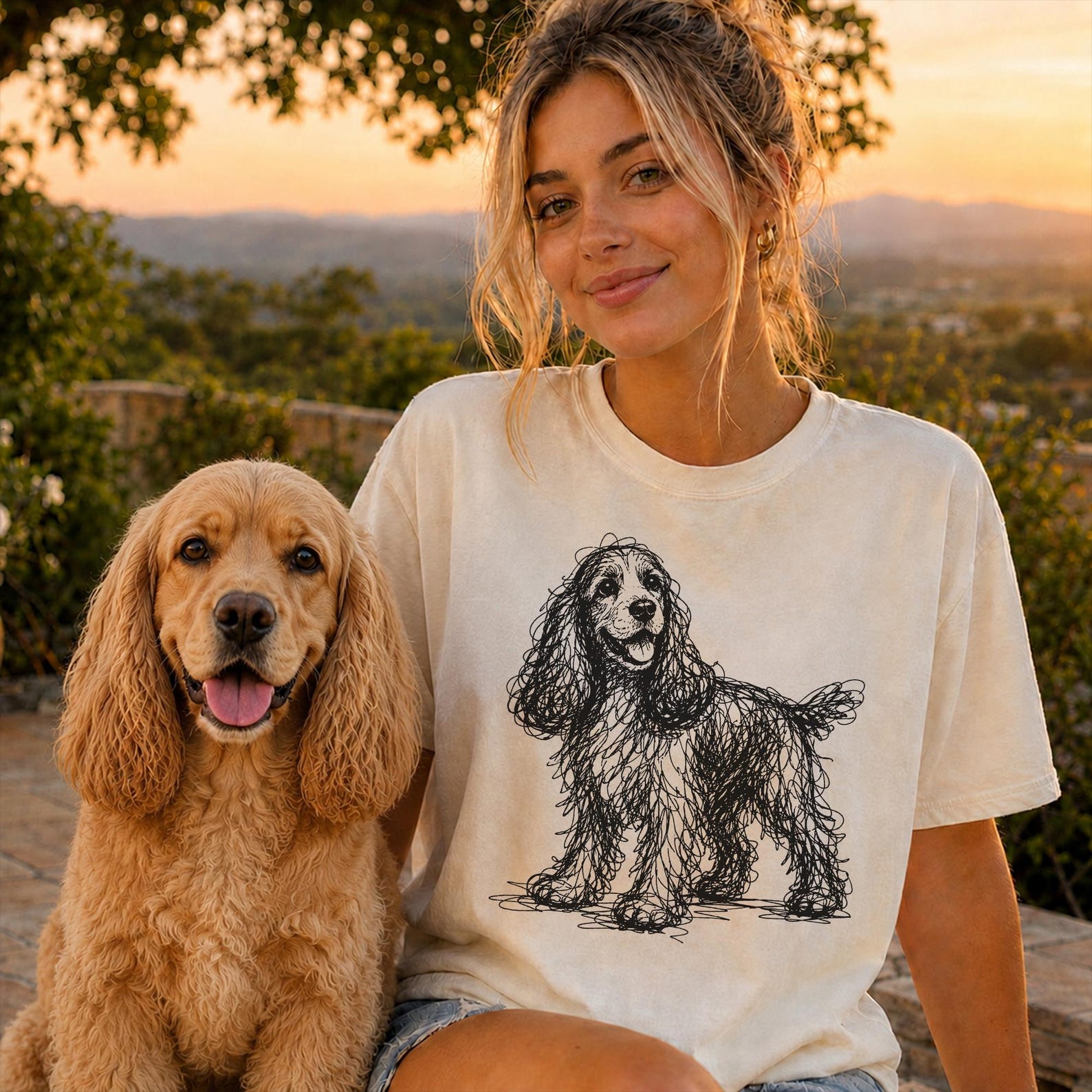 Cocker Spaniel Line Art Shirt, Minimalist Scribble Cocker Dog Sketch Tee, Abstract Dog T-Shirt, Cocker Spaniel Mom Gift, Artsy Dog Tee 4XL