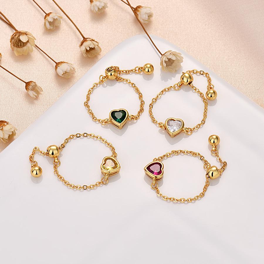 Elegant Gold Adjustable Love Heart Zirconia Ring - Japanese Korean Design