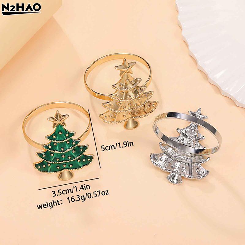 6Pcs/PACK  Christmas Napkin Rings Xmas Tree Ornaments Christmas Home Kitchen Dinner Table Decoration New Year Party Supplies