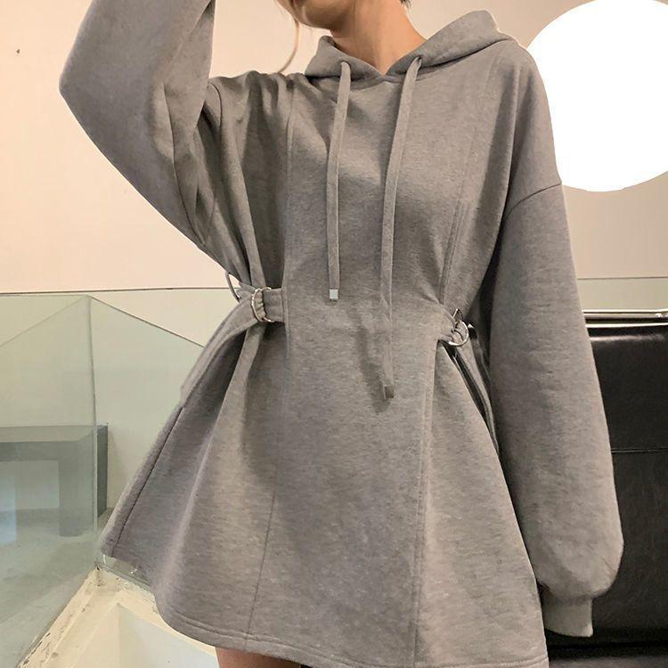 Dámské volné ležérní mikinové šaty plus size Podzim Zima Ležérní mikina s kapucí Streetwear