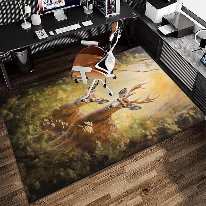 Deer With Floral Crown Office Rug Chair Mat, Entryway Carpet, Suitable for Front Door, Bedroom, Living Room, Desk, Holiday Gift