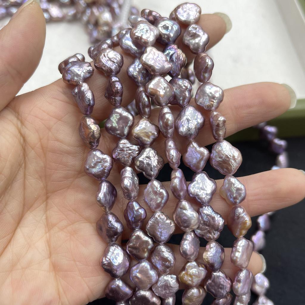 1String, Purple Natural Freshwater Pearl, Handmade Four-Leaf Clover Pearl Beads for Jewelry Making DIY Necklace Accessories, Mother's Day Gift 36cm