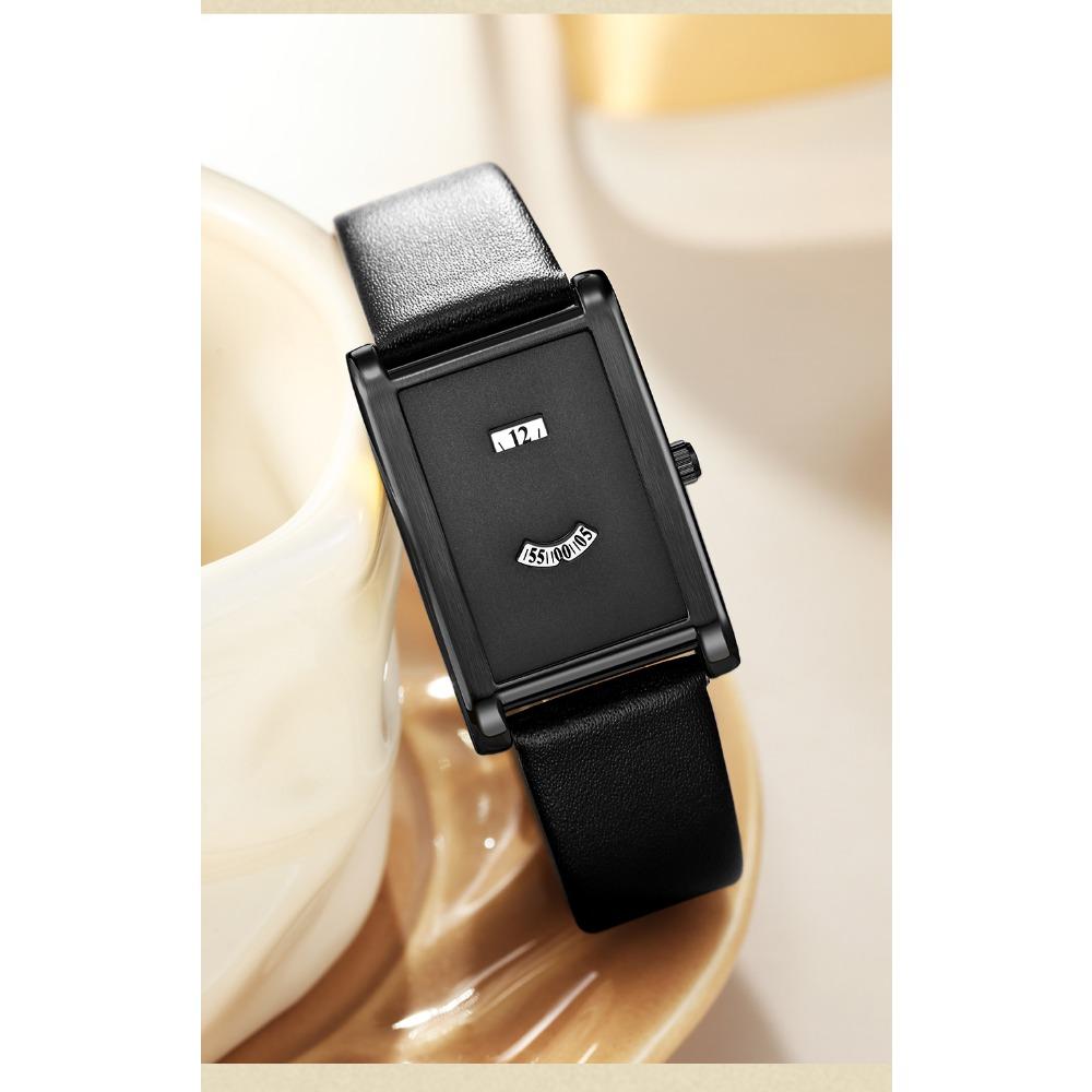 Women Rectangle Quartz Wristwatch Leather Strap Date & Minute Display Dress Daily Watch