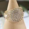 Gorgeous Wedding Engagement Golden Plated Ring for Women Fashion Sparking Design Inlaid Synthetic Zirconia Banquet Jewelry Gifts