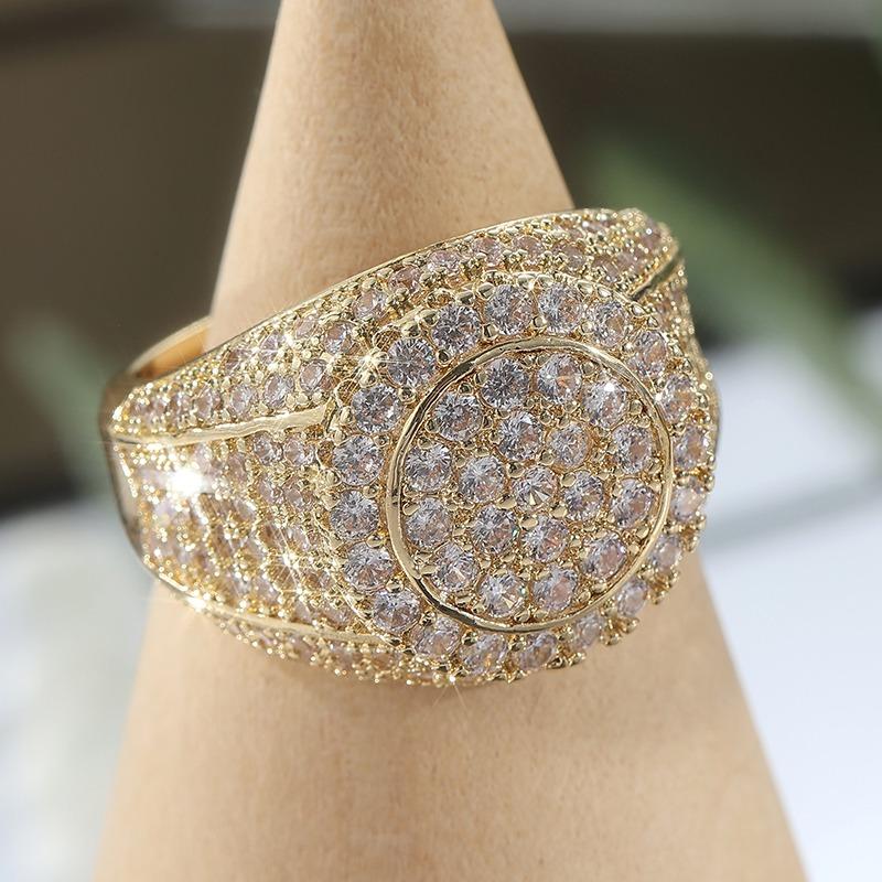 Gorgeous Wedding Engagement Golden Plated Ring for Women Fashion Sparking Design Inlaid Synthetic Zirconia Banquet Jewelry Gifts