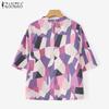 ZANZEA Women Casual Round Neck Loose Half Sleeve Print Blouse