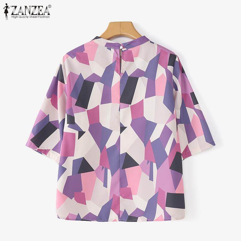ZANZEA Women Casual Round Neck Loose Half Sleeve Print Blouse