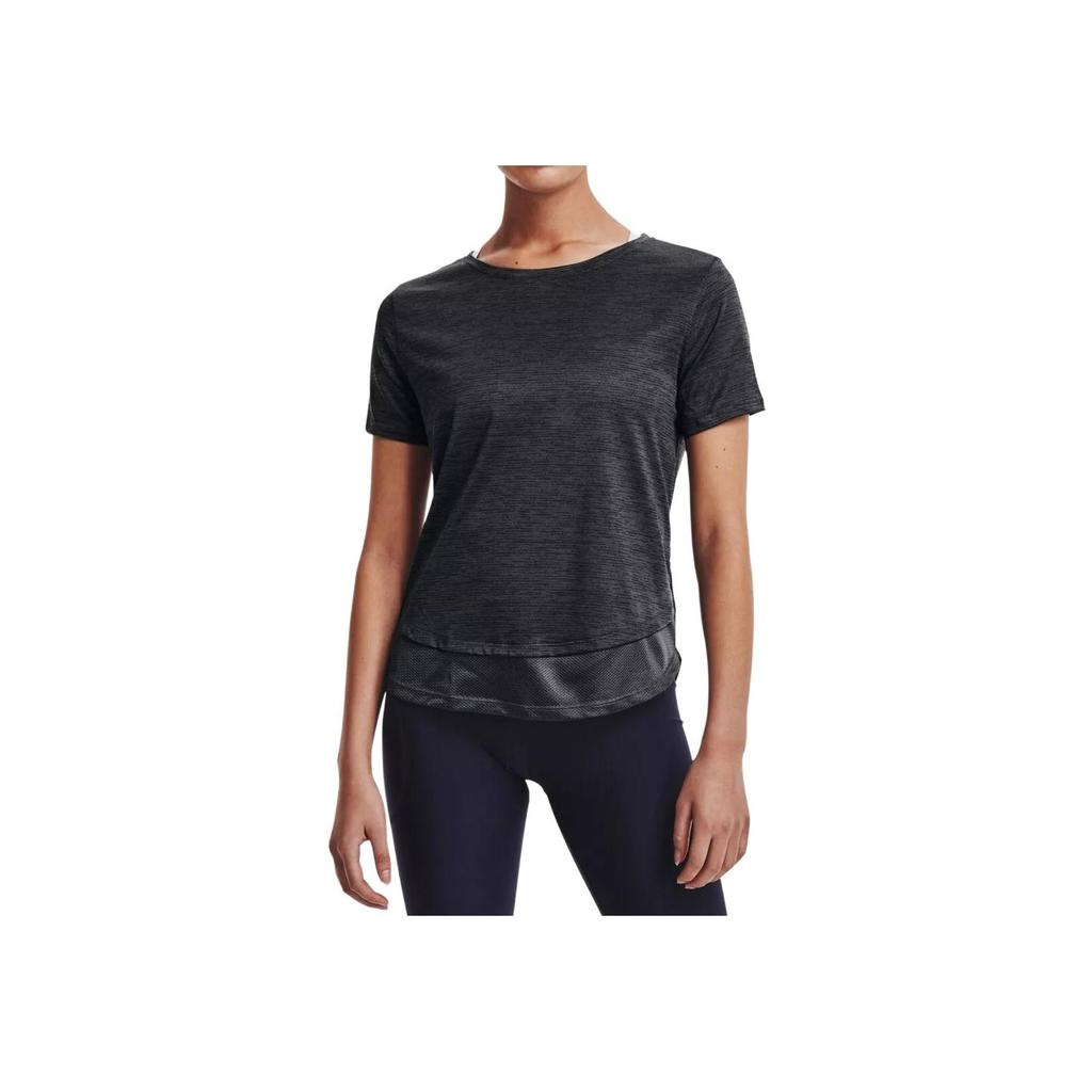 Under Armour Solid Color Round Neck Pullover Training T-Shirt Women Tops Black 1366129-001