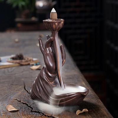 Queimador de incenso em cascata de flor de lótus para meditação zen, adequado para decoração de sala de ioga e escritório, fonte de incenso interna, decoração de casa