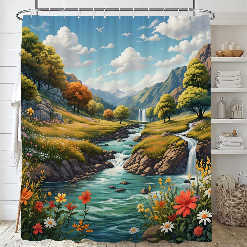 

Colorful Flowers and Plants Shower Curtain Scenery Bathroom Curtain Romantic Bath Curtain Polyester Waterproof Bathroom Shower W90xH180cm-35x70in