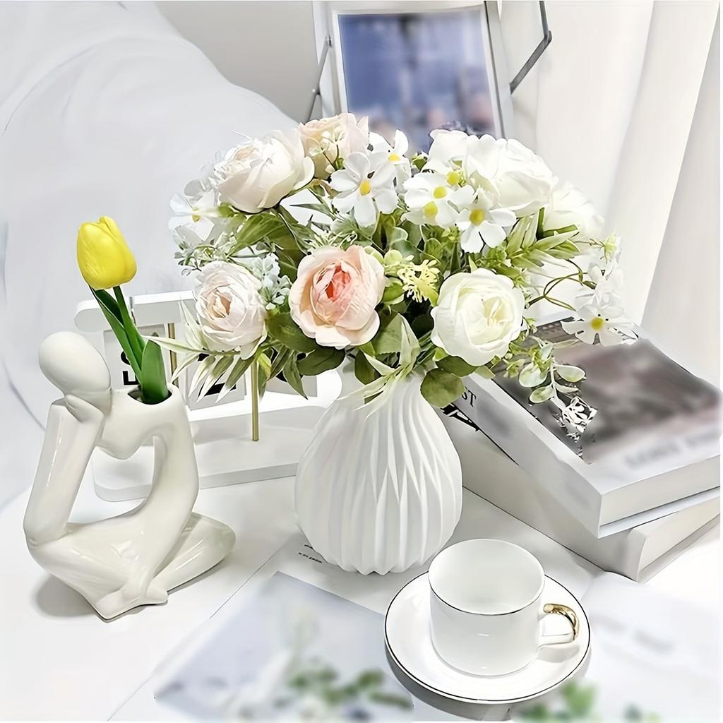 1pc Water Cultivation Imitation Ceramic Plastic Vase Living Room Plastic Home Vase, Modern Minimalist Home Decor