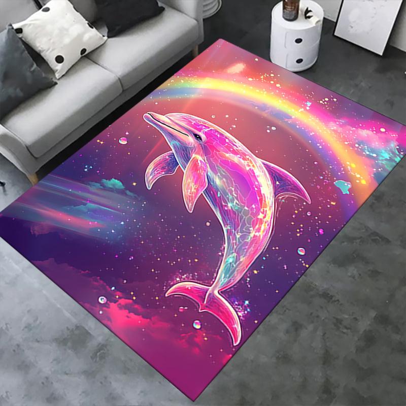 Colorful Dolphin Chair Mat: Office Carpet, Oversized Rug for Home Decor, Sofa Mat, Desk Pad Gift Suitable for Bedroom, Living Room, Any Room