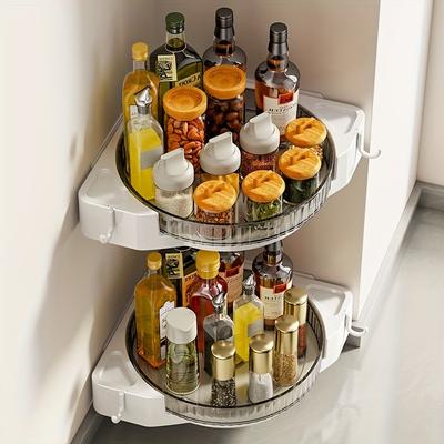 1pc 360-Degree Rotating Corner Shelf - Wall-Mounted, No-Drill Storage Rack For Bathroom & Kitchen Floating Shelves For Bathroom Bathroom Storage Rack