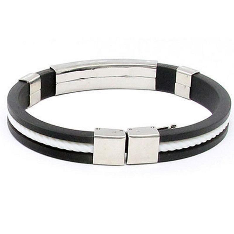 Bracelet Button Cuff Bracelet Stainless Steel Rubber Wristband Men's Women's New