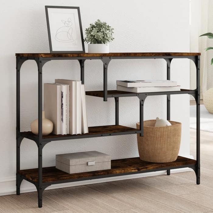 VidaXL Table Console, Bout de Canapé avec Étagère, Table d'Appoint avec Pieds, Meuble de Rangement Entrée, Industriel, Chêne 838915