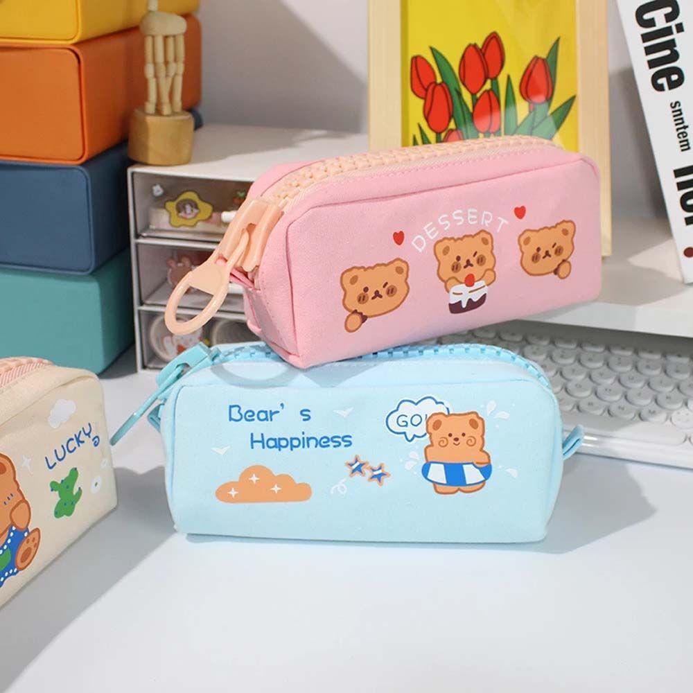 High Capacity Stationery Zipple Pouch Bear Pencil Bag Zipper Pencil Case Pen Holder Stroage Bag
