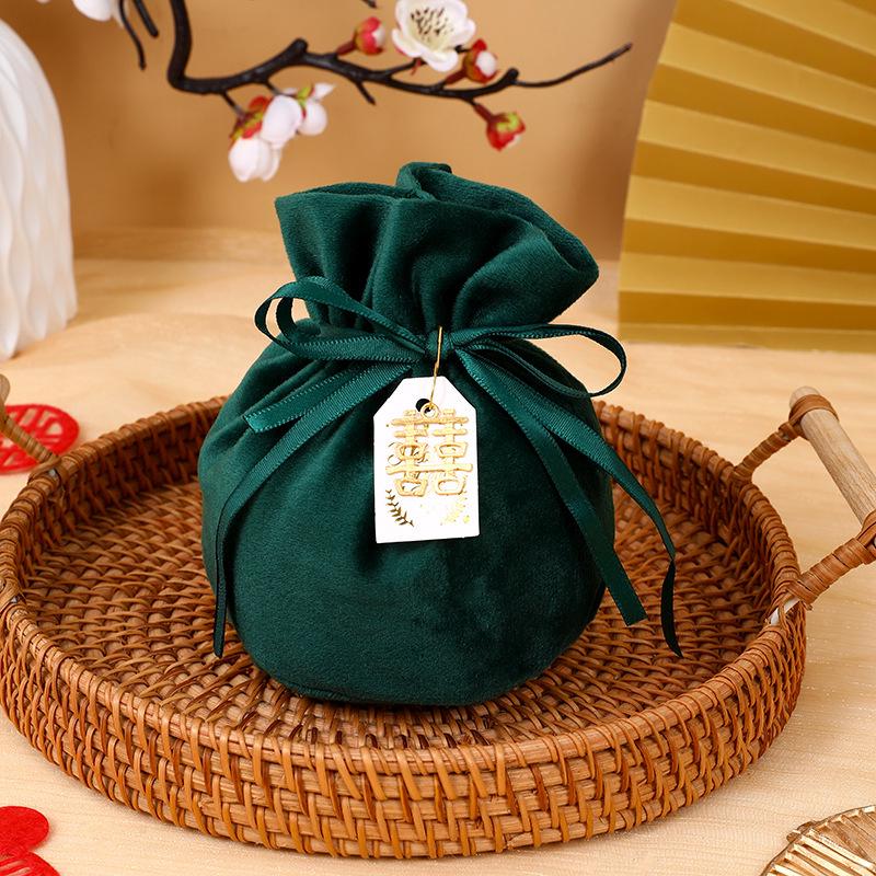 European Style Velvet Round Candy Bag - Creative Wedding & Festival Favor with Drawstring