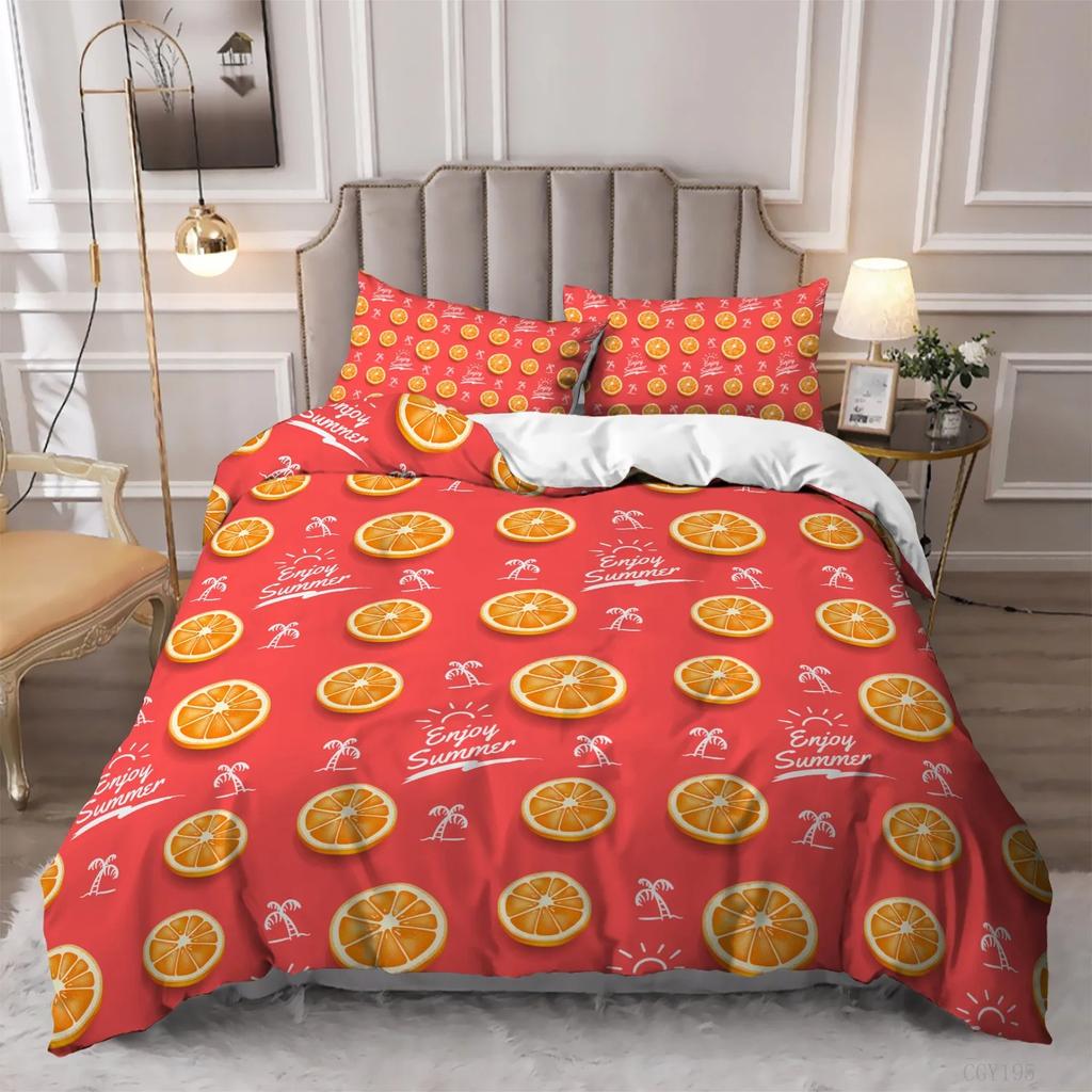 Set Biancheria da Letto Limone e Arancia per Bambini Ragazzi Ragazze Copripiumino Pompelmo Singolo Matrimoniale Estate Fresco Frutta Copripiumino Set